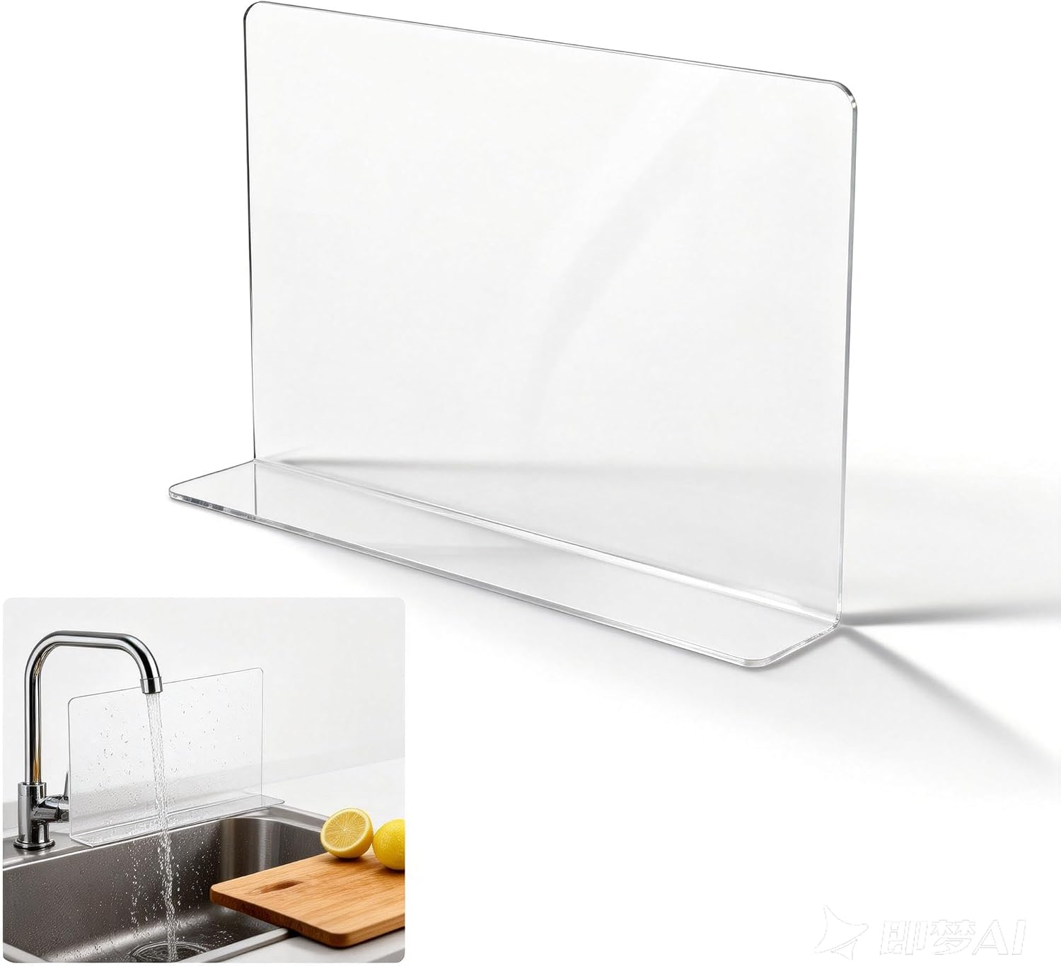 Cabilock Kitchen Sink Splash Guard 13.77X8.26X1.96In Clear Acrylic Water Barrier for Bathroom and Kitchen Countertop Anti-Splash Protection