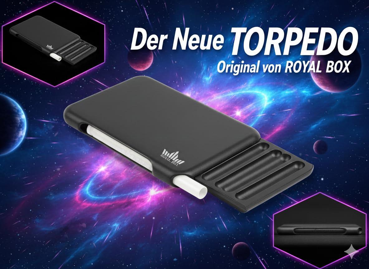 Royal Box Torpedo Black Edition – aus robustem Kunststoff inkl. Aluminium-Ziehrohr – Kompaktes Slim-Design – Schwarz Glanz