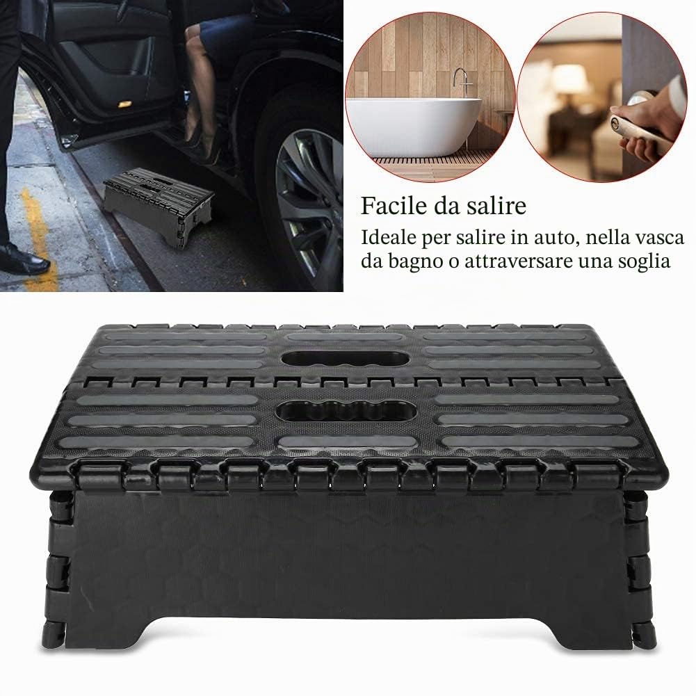 Sgabello pieghevole multiuso in plastica nera, antiscivolo e portatile, ideale per cucina, bagno, bambini, donne incinte e anziani