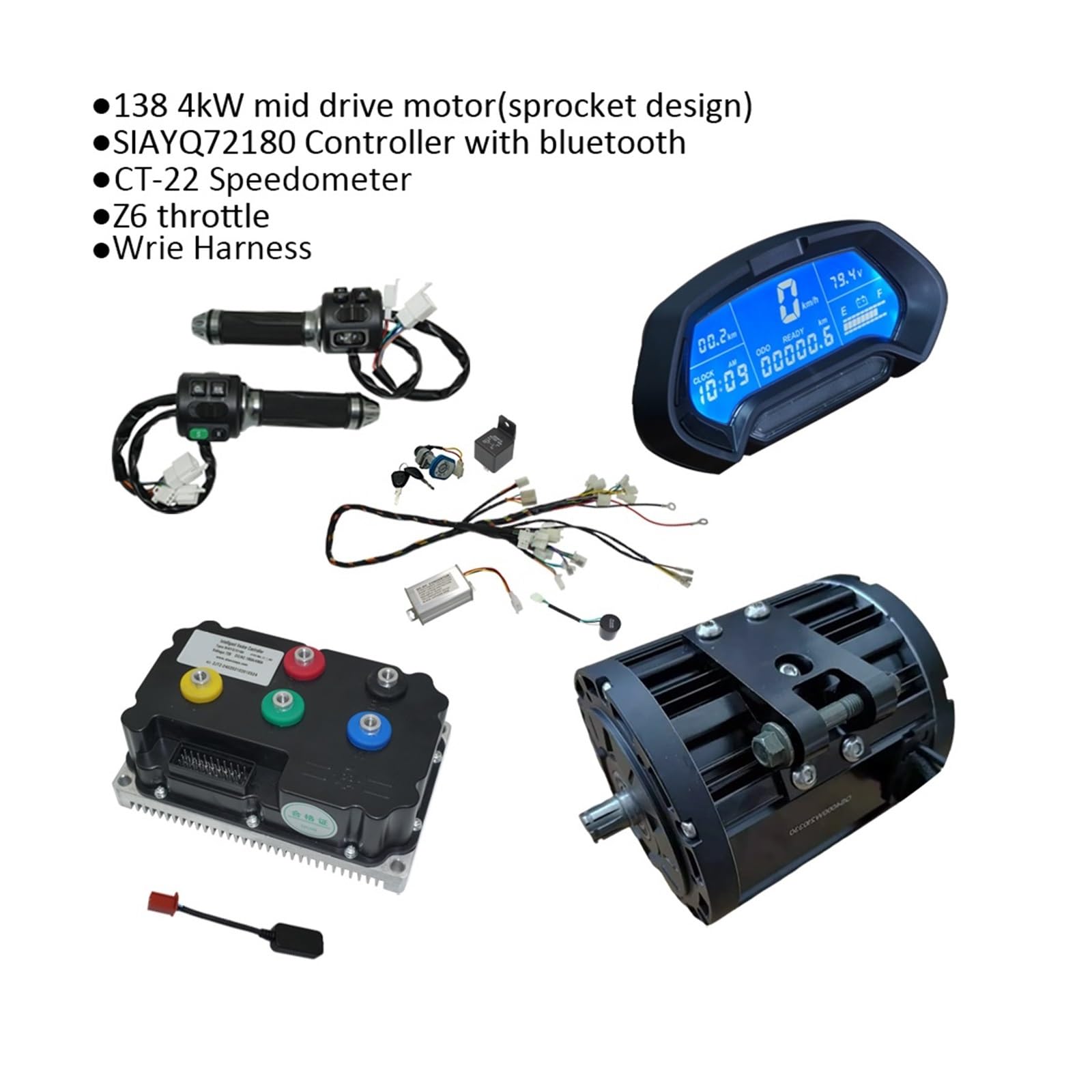Hub Motor QS138 4000W Mid Drive Motor for 72V 110KPH Electric Vehicle Upgrade SIAYQ72180 Controller(Sprocket and Wire)