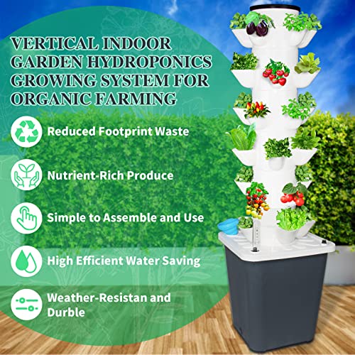 Hydroponics Growing System,30-Plants Indoor Vertical Tower Garden System Kit with Hydroponic Planter Gift for Gardening Lover, White