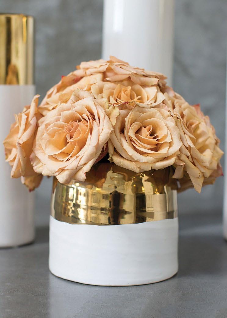 Ceramic Floral Pot in White and Metallic Gold - 5"