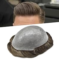 Vista 64 de Toupee - Sistema de reemplazo de piezas de cabello humano real, piel ultrafina, para hombres, cabello indetectable, línea capilar natural