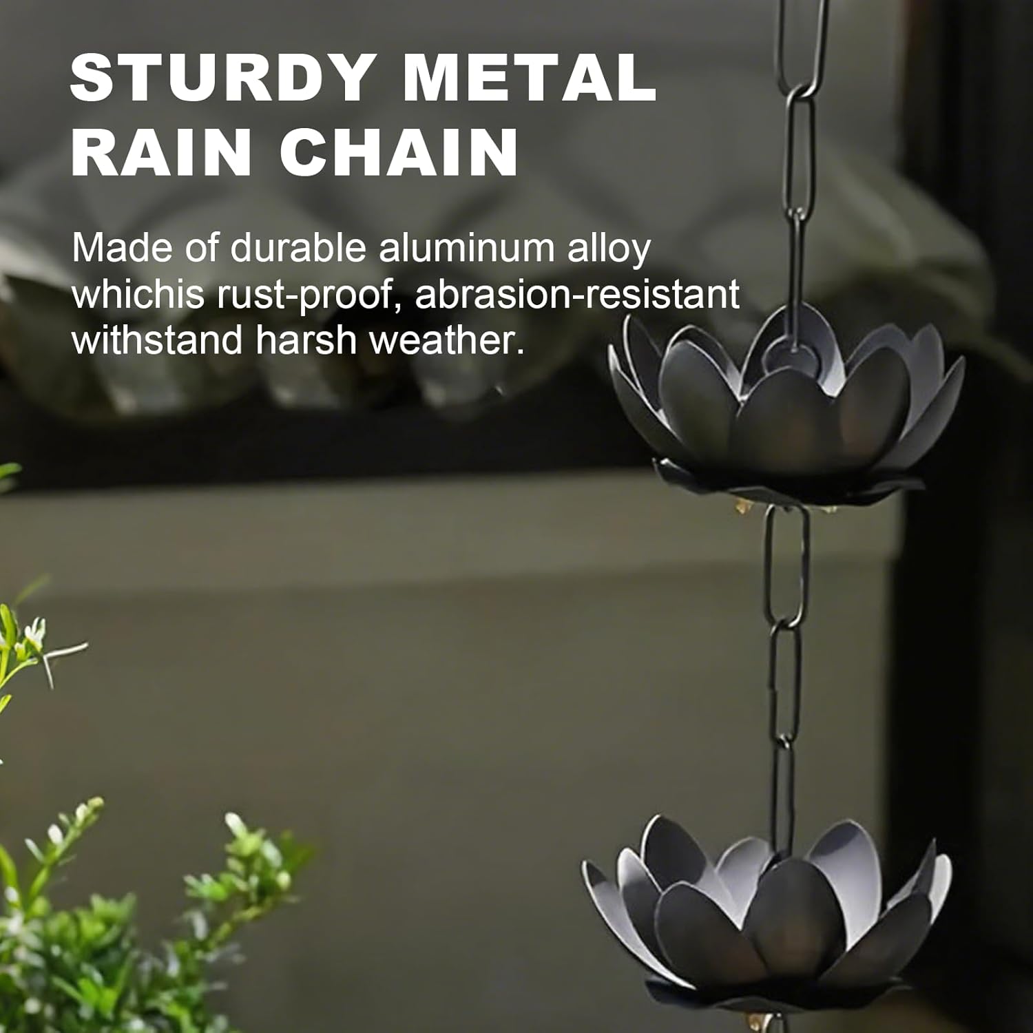 Upriver Lotus Rain Chain,3.93ft Black Iron Rain Chains for Gutters,Rust Resistant Rain Catchers for Divert Water and Indoor,Outdoor Decoration