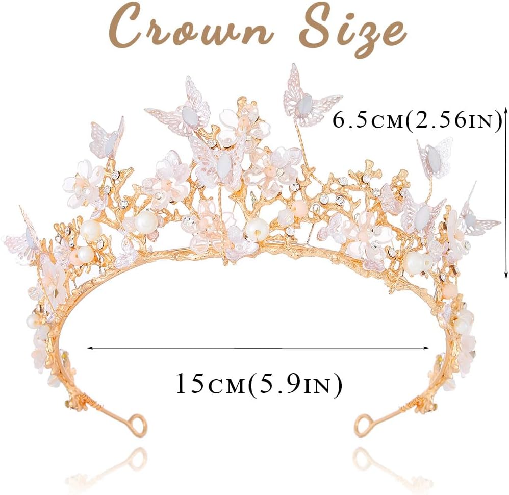Kilshye Queen Crown Gold Tiaras and Crowns Butterfly Rhinestone Tiara Vintage Bridal Wedding Crown Pageant Costume Prom Headpiece for Women and Girls - Image 5