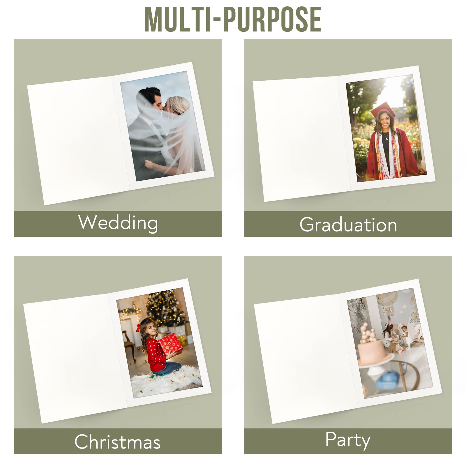 Golden State Art, Lot de 50 cadres photo en carton pour événements spéciaux : remise de diplôme, mariage, fête prénatale (blanc, pour photos de 12,7 x 17,8 cm, lot de 50)