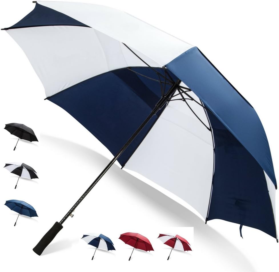 62/68 Inch Automatic Open Golf Umbrella - Extra Large Vented Windproof Waterproof Sturdy Double Canopy