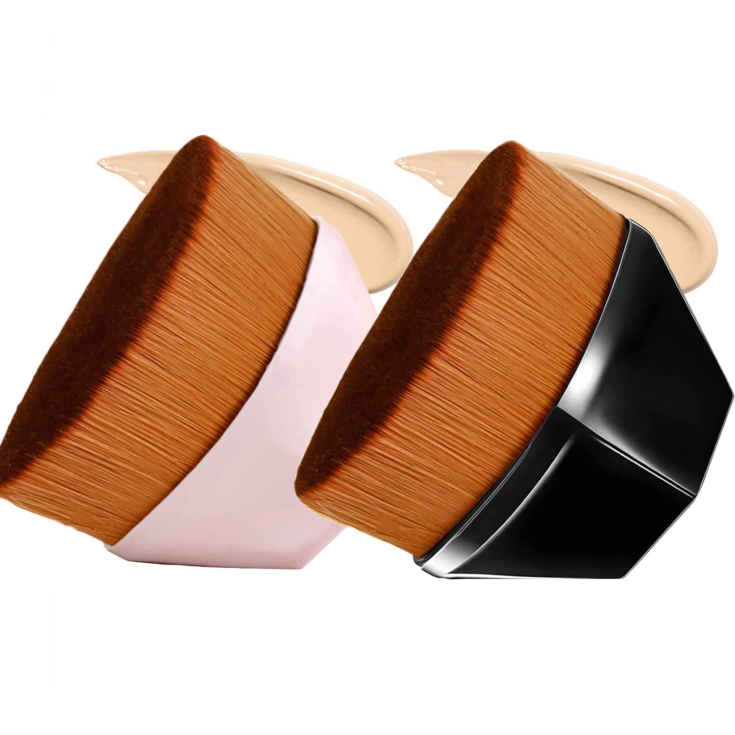 Bling Toman Foundation Makeup Brush Brochas Para Base De Maquillaje Flat Top Kabuki Hexagon Face Blush Liquid Powder Foundation Brush for Blending Liquid, Cream or Flawless Powder Cosmetics with Bonus Protective Case  (black&pink)