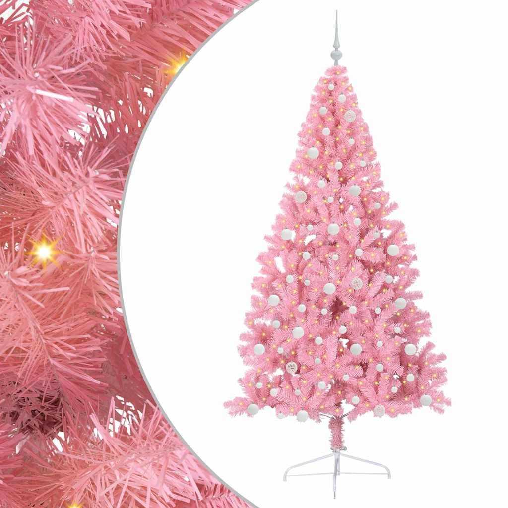 Sztuczna podświetlana choinka różowa 240 cm, PCW, z 300 diodami LED o ciepłej białej barwie, 8 trybów, zasilanie USB, do użytku wewnątrz i na zewnątrz, trwała, świąteczna