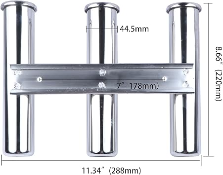 Wall Mounted Fishing Rod Holder, Stainless Steel 3 Linked Tubes Vertical Fishing Pole Holder, Holds 3 Rods for Marine Boat Yacht