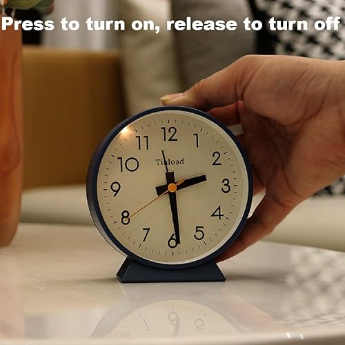 Miniatura 5 de Reloj despertador analógico retro antiguo de 4.5 pulgadas, funciona con pilas, pequeño reloj silencioso de mesita de noche, iluminado bajo demanda,