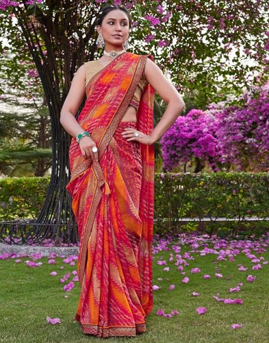 Image of SIRIL Women's Printed Chiffon Saree with Unstitched Blouse Piece
