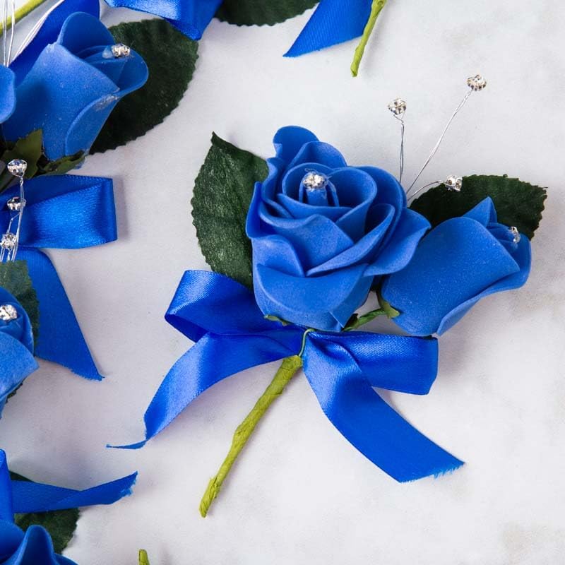 Factory Direct Craft Turquoise Artificial Foam Rose Boutonniere Picks - Set of 12 Fake Rose Heads for Romantic Corsages, Napkin Rings or Placeholders (5 Inches Long)