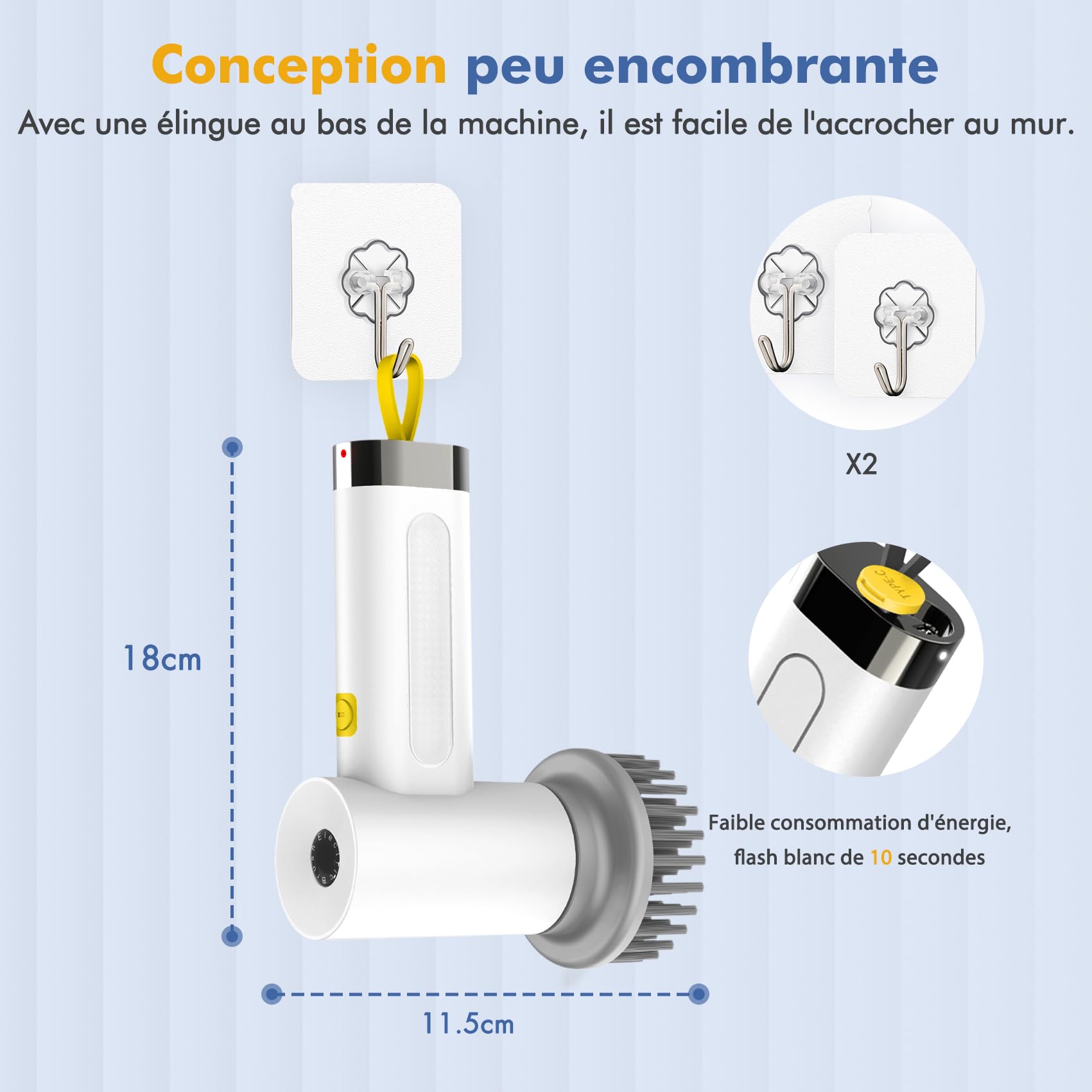 Brosse de nettoyage électrique, Spin Scrubber pour salle de bain et joints, brosse de nettoyage pour la maison avec 5 têtes de brosse, 2 modes, parfait pour nettoyer en profondeur le carrelage, la