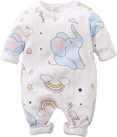 Xuefoo Nouveau Ne Bebe Garcon Fille Barboteuse Petit Elephant Imprime A Manches Longues Combinaison Une Piece Vetements Amazon Fr Vetements