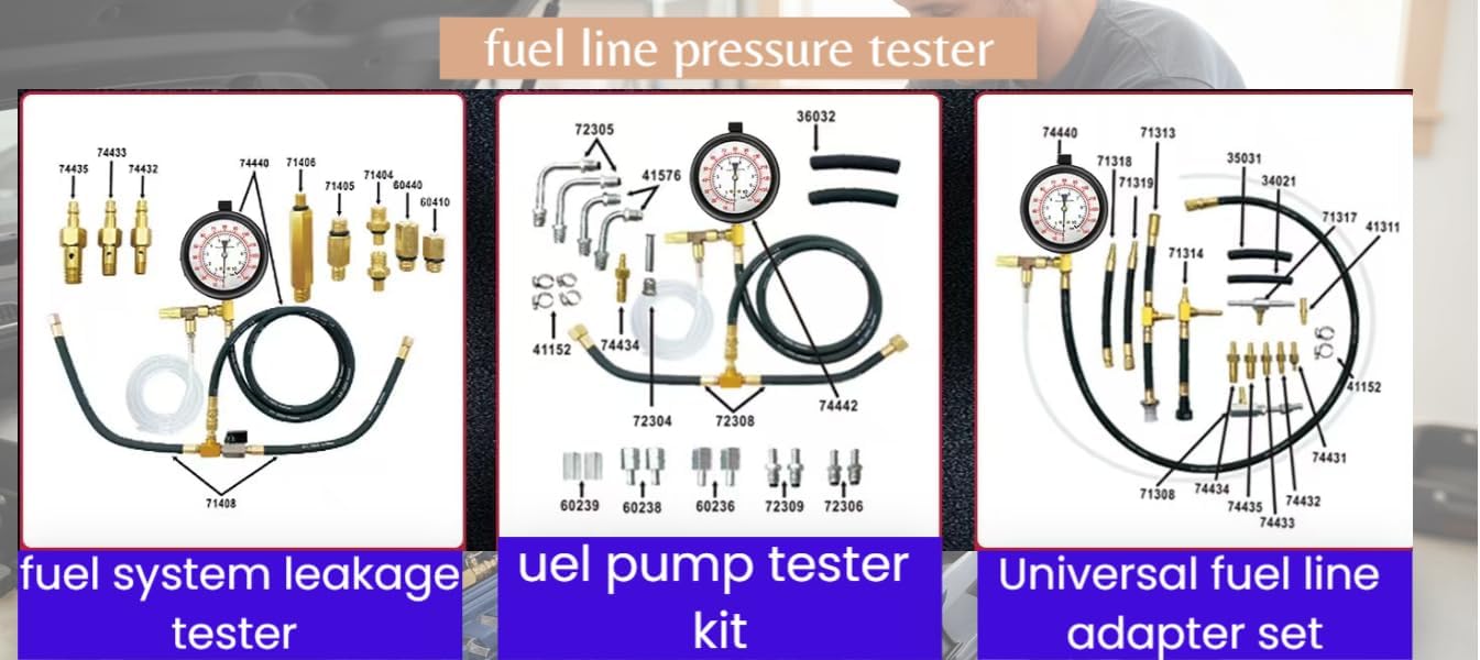 Fuel Injection Pressure Tester Kit 0-140 PSI, Universal Fuel Pump Pressure Gauge Set with Quick Release Valve, Reinforced Hoses & Multi-Size Adapters for Gasoline Engine Diagnostic ((TU-443Red))