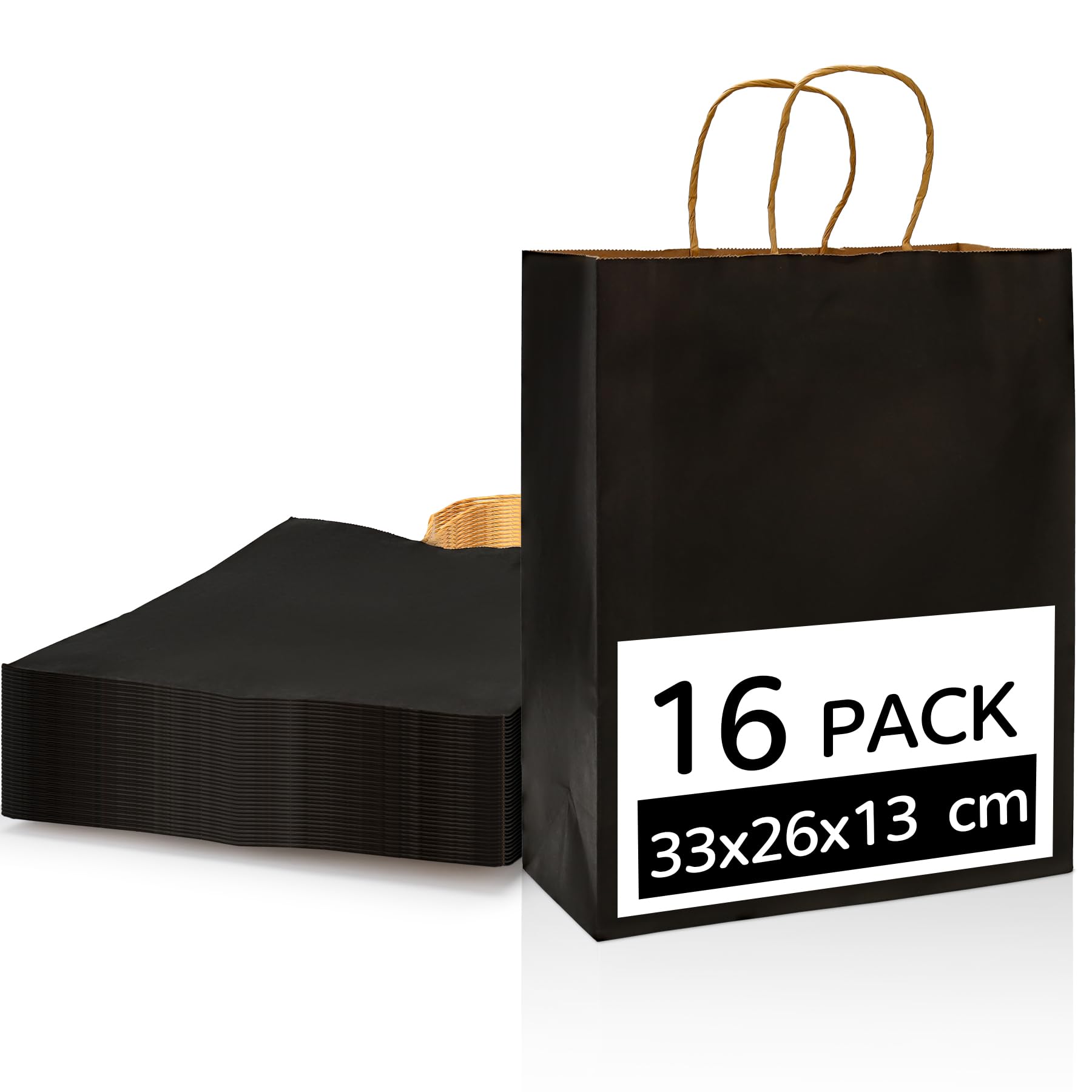 16 Pcs Large Kraft Paper Bags with Handles,Black Party Present Bags for Kids, Candy, Cookie, Celebrations, Baby Shower, Birthday (33 x 26 x 13 cm) โ image 1