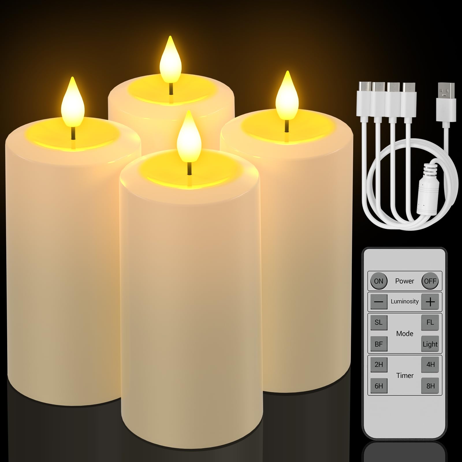 PChero Candele a LED affusolate con telecomando, 3 pezzi, a batteria, LED senza fiamma, candele coniche tremolanti per albero di Natale per decorazioni casa Natale camera tavolo