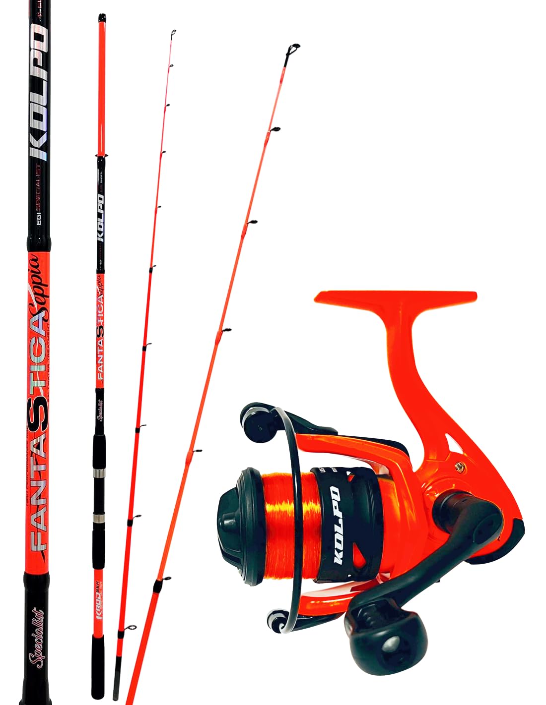 Kolpo kit pesca seppia e calamari con canna 2.50 mt mulinello e filo fluorescente