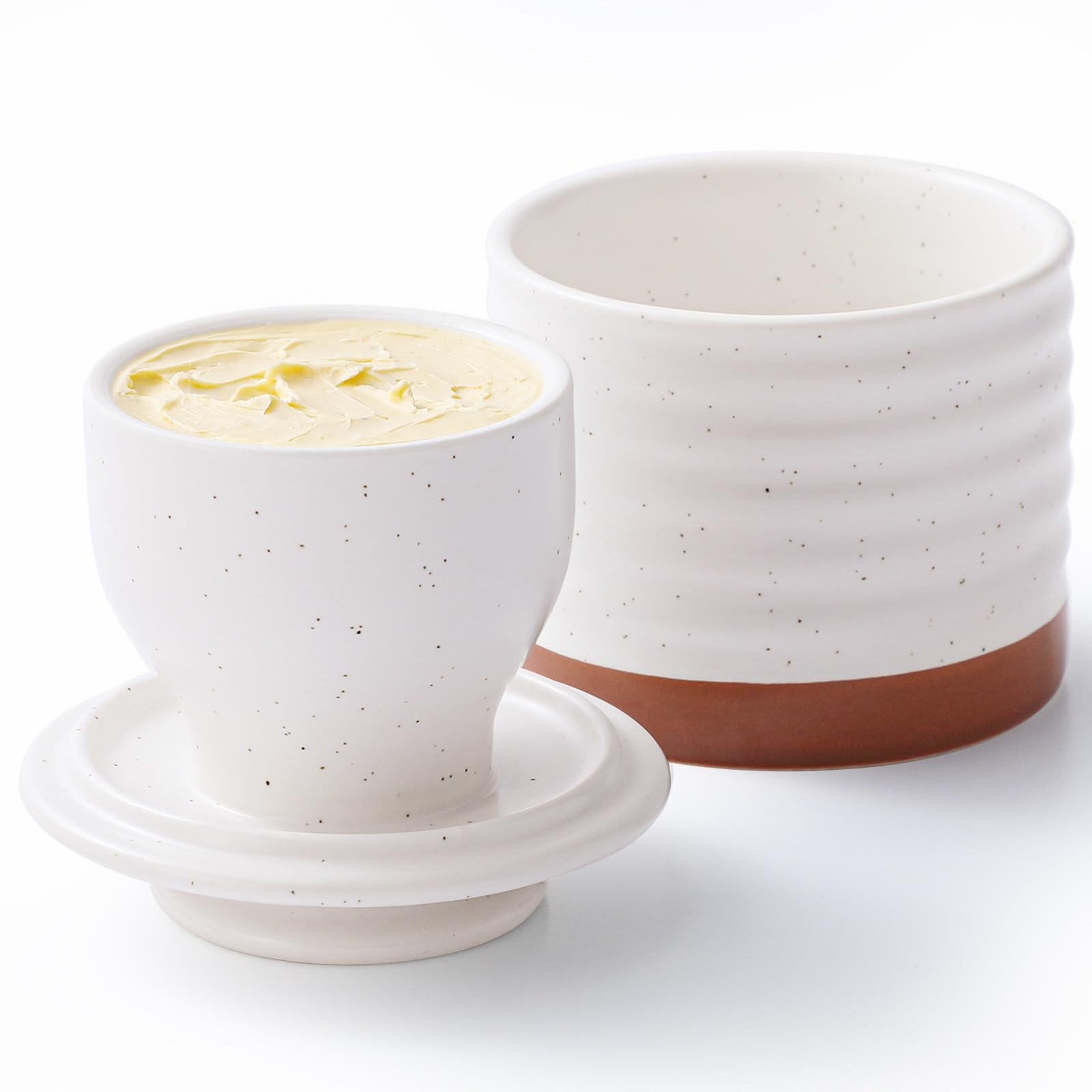 DOWAN French Butter Crock with Waterline, Butter Dish with Lid