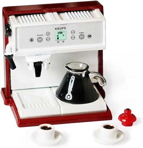 Miniatura 5 de Cafetera en miniatura con olla y 2 tazas, accesorios para casa de muñecas 112, máquina de café, decoración artificial de la casa, decoración de mini