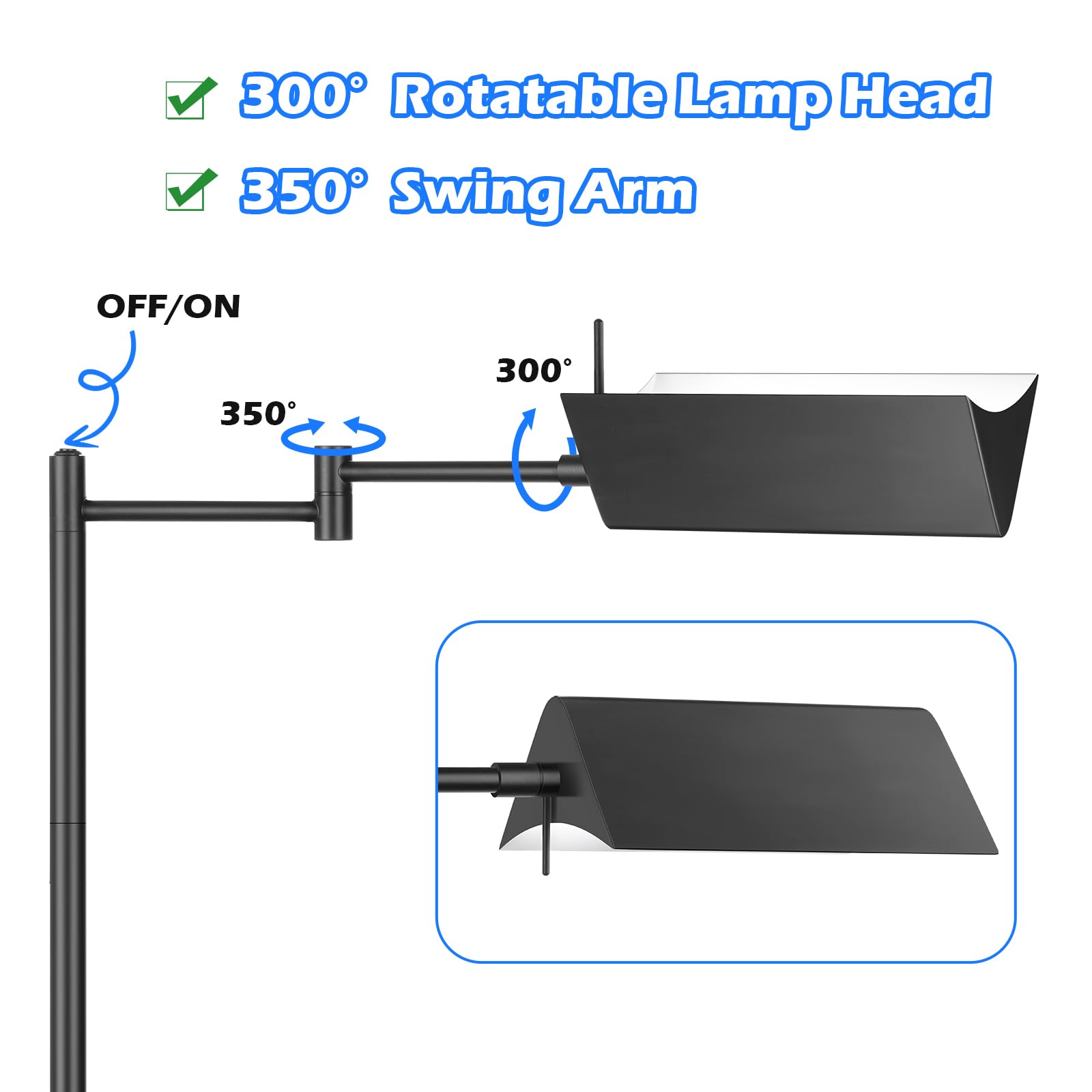 Mlambert Floor Lamp, Pharmacy Reading Lamp with 6W LED Bulb, 4000K Neutral White, 300°Swivel Head, E26 Base, Vintage Mental Standing Corner Lamp for Bedroom, Office, Living Room & Craft(Black)