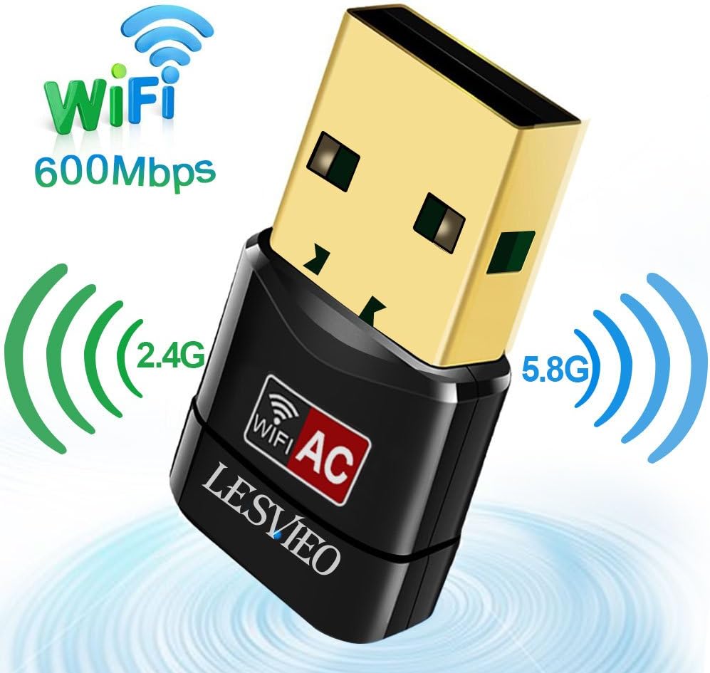USB WiFi Adapter,Lesvieo USB Wireless Network Adapter 600M Dual Band (2.4G/150Mbps+5G/433Mbps) for Desktop PC