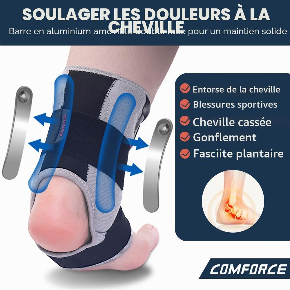 Bandage de cheville pour droite et gauche, attelle de cheville réglable avec molette de stabilisation pour entorse de la cheville, attelle de cheville, manchon de pied, tendinite, éperon