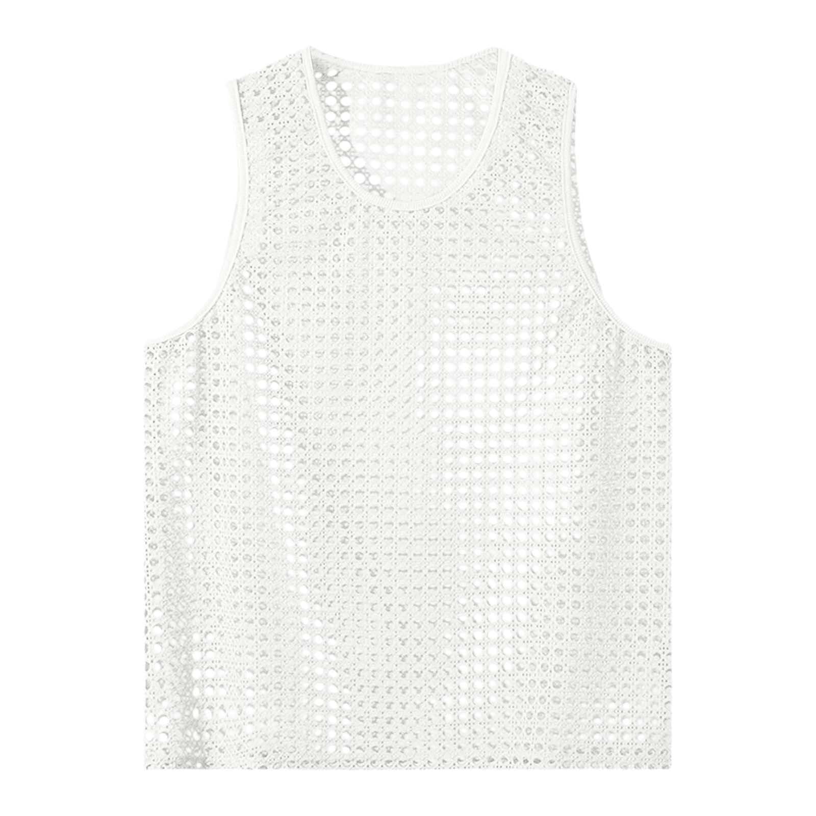 Canotta da uomo senza maniche, in maglia a rete, con motivo traforato | Design arioso in maglia a rete, vestibilità comoda, versatile, scollo rotondo femminile