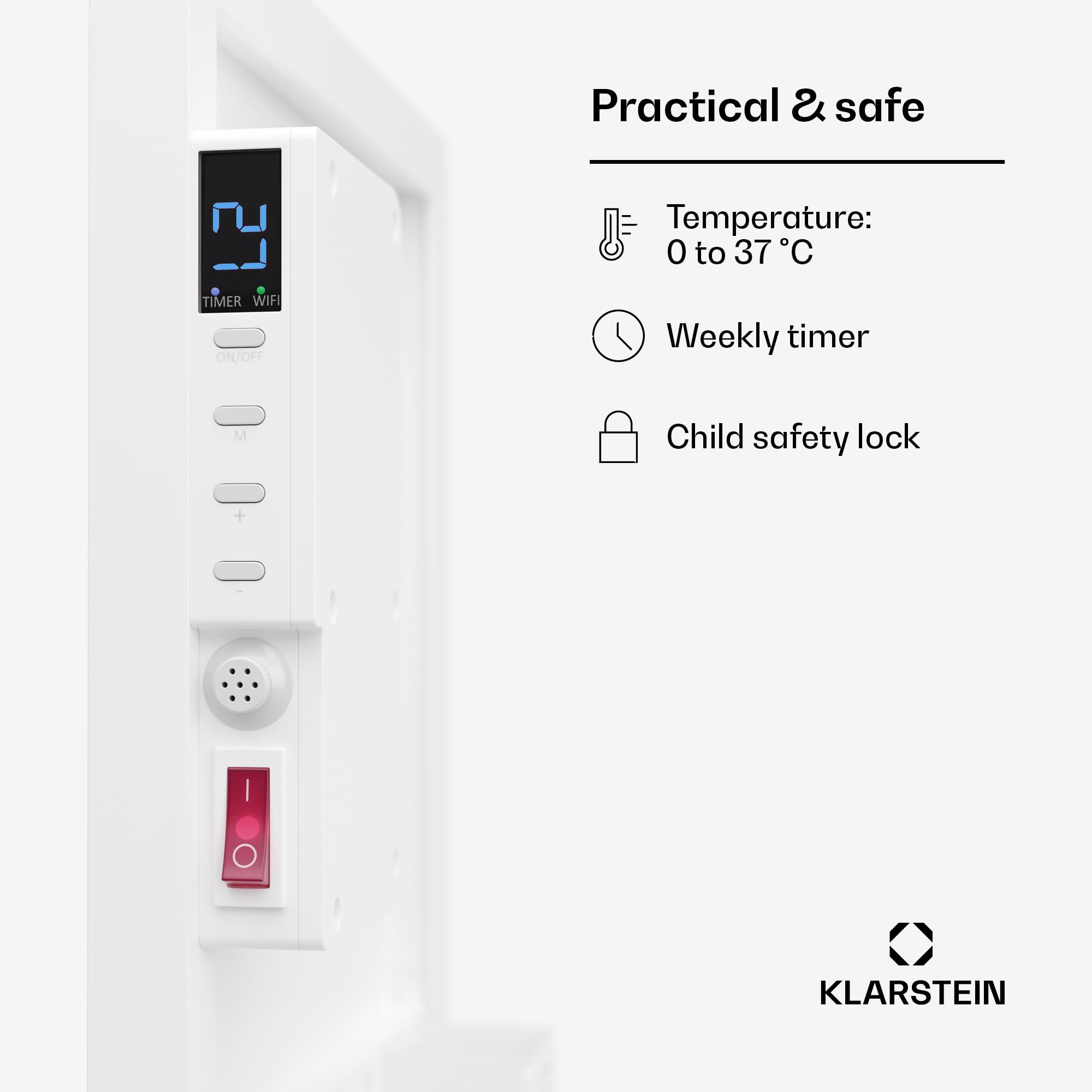 Klarstein Elektryczny grzejnik o niskim zużyciu energii na podczerwień, kuchenka ścienna 320 W, aplikacja i WiFi, wykrywanie otwartego okna, timer, nadajnik termiczny, grzejniki o niskim zużyciu