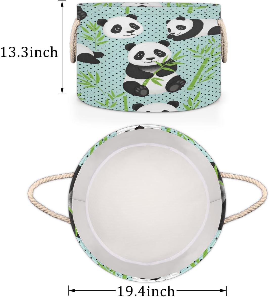 Large Storage Baskets, Pandas Bamboo Nursery Round Collapsible Organizer Bin Box, Laundry Hamper for Kids Toys, Blanket, Bedroom Living Room Home Decor, Gift Basket, 19.4"x13.3"