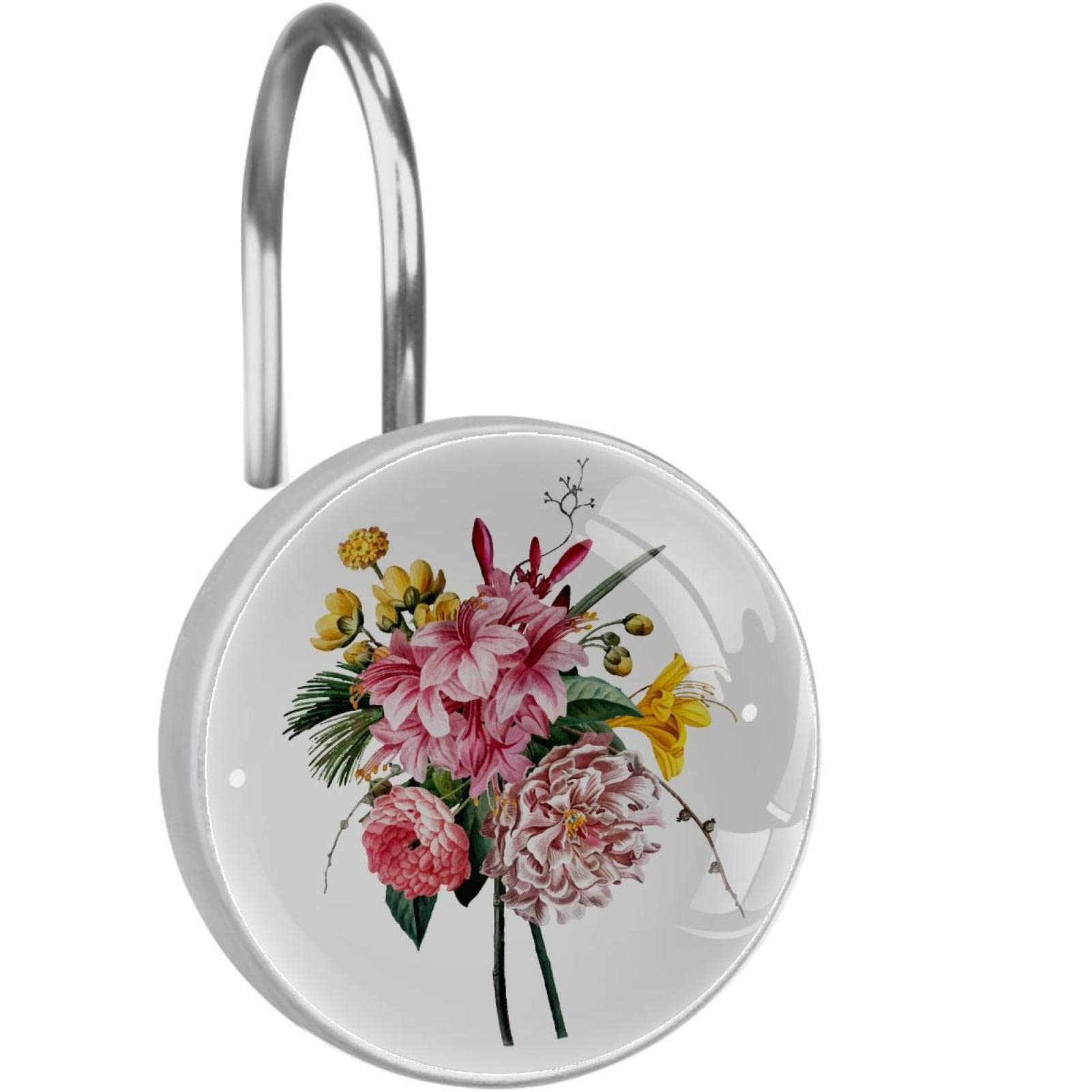 Crochets de rideau de douche floral x12 pour salle de bain