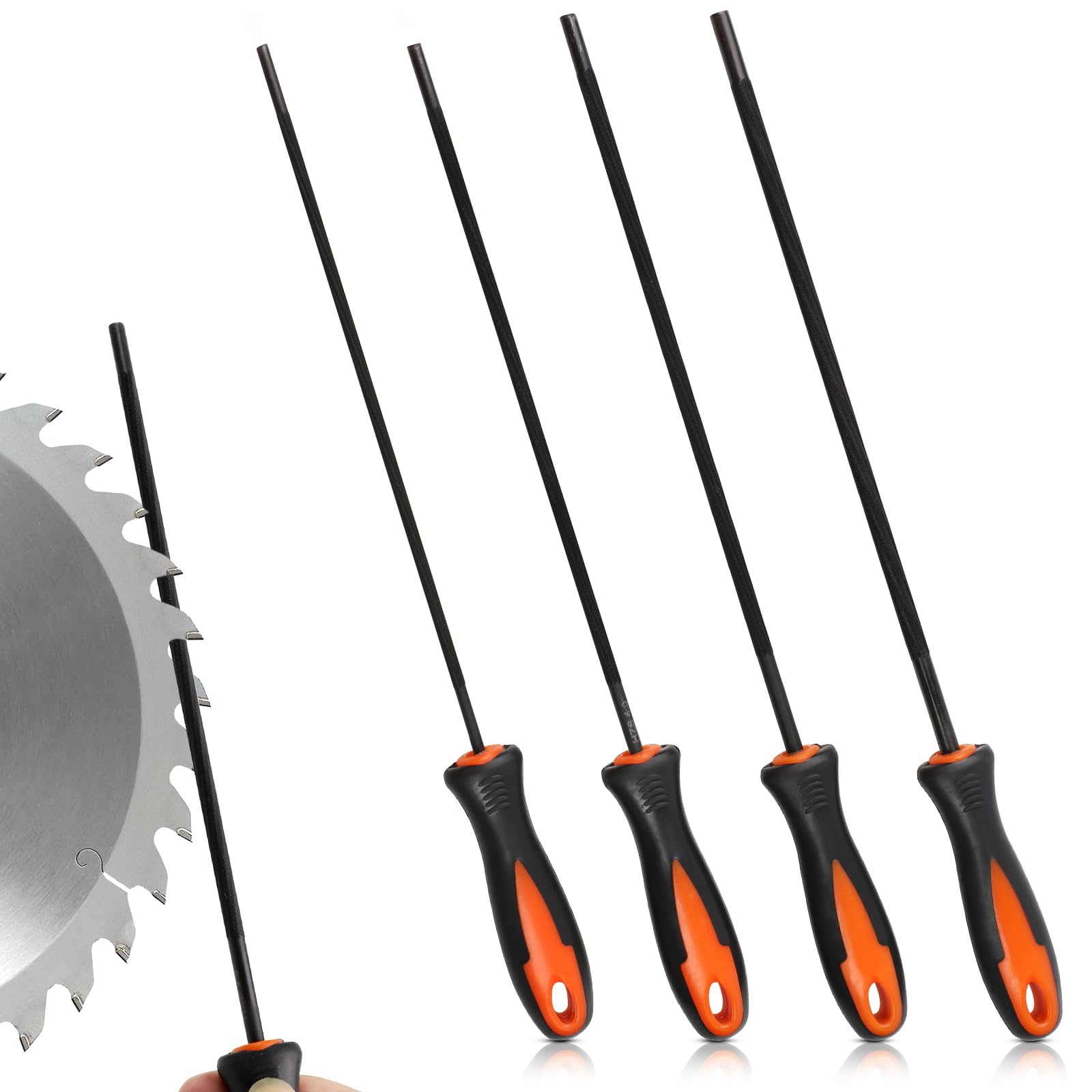 4 pcs Small Chainsaw Files, 3.2, 4.0, 4.8, 5.5mm Chainsaw Sharpener File with Non-Slip Handle, Chainsaws Sharpening File Kit