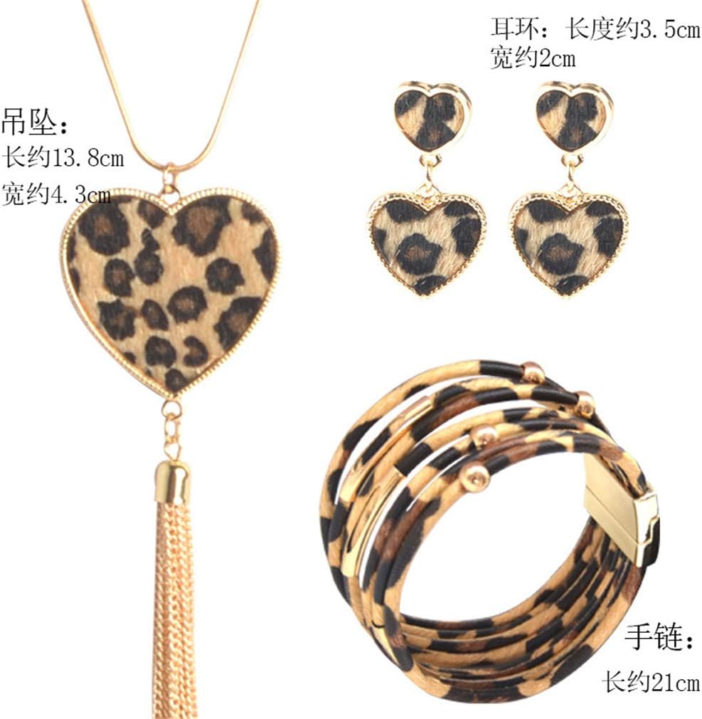 YAZILIND 3 Pieces Leopard Jewelry Set Leopard Leather Bracelet Dangle Earring Necklace for Women - Image 2