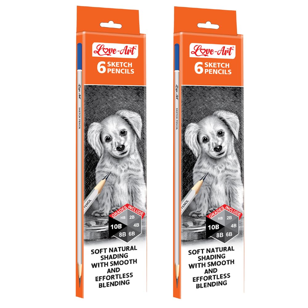 Artline Love Art Ultra Dark Sketch Pencil Set | Lightweight With Comfortable Grip | Pencil Set For Drawing, Shading | Safe Pencils For Children | Set Of 6 Sketch Pencil X Pack Of 2, Ink black
