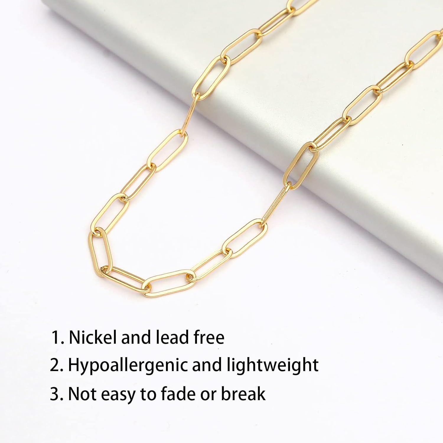 14K Gold Plated Paper Clip Chain Link Necklace Satellite Cross Key Necklace for Women - Image 6