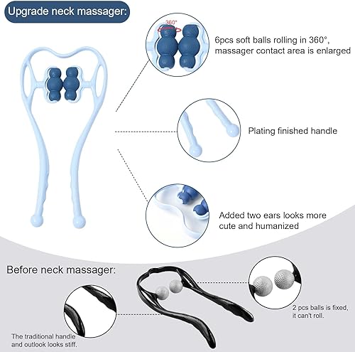 Miniatura 3 de WOVTE Masajeador de cuello rodillo de punto de gatillo herramienta de masaje de hombro de mano con 6 bolas de punto de masaje adecuado para piernas