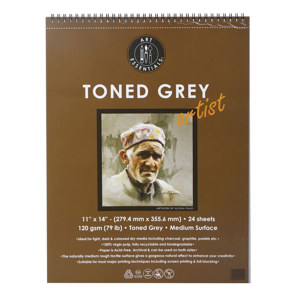Art Essentials Toned Sketch Artist 11 x 14 inch Cool Grey Medium Surface 120 GSM, Perforated Wiro of 24 Sheets, Acid Free Paper for Drawing & Sketch with Graphite, Charcoal, Pastel, Light & Dark Media-image-47