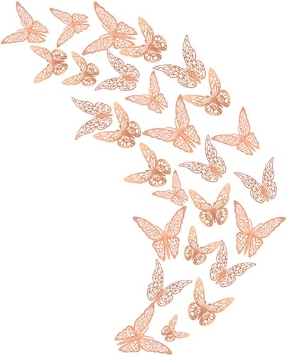 Vista 7 de FOMTOR Papel de decoración de pared de mariposa 3D, mariposas doradas, decoración de pasteles de mariposa para decoración de tartas, decoración