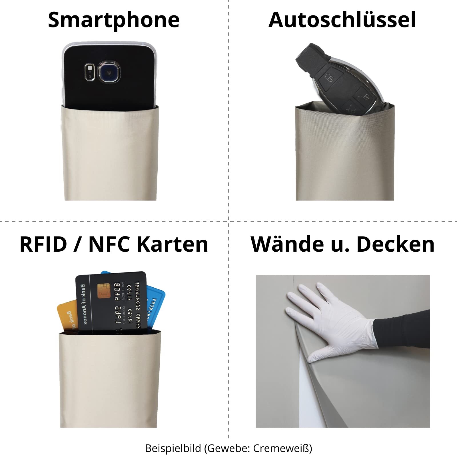 Abschirmgewebe Silber RS1 – Schutz vor Funk/elektromagnetischer Strahlung, echt Silber, Handy abschirmen, Schutz vor Spionage, Elektrosmog (2 x 1,05 m)