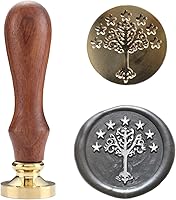 Vista 2 de Kit de sellos de cera, sello de cera de cresta de árbol real con mango de madera vintage para invitaciones de boda, sobres, tarjetas y embalaje
