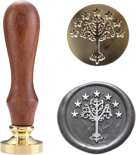 Miniatura 2 de Kit de sellos de cera, sello de cera de cresta de árbol real con mango de madera vintage para invitaciones de boda, sobres, tarjetas y embalaje de