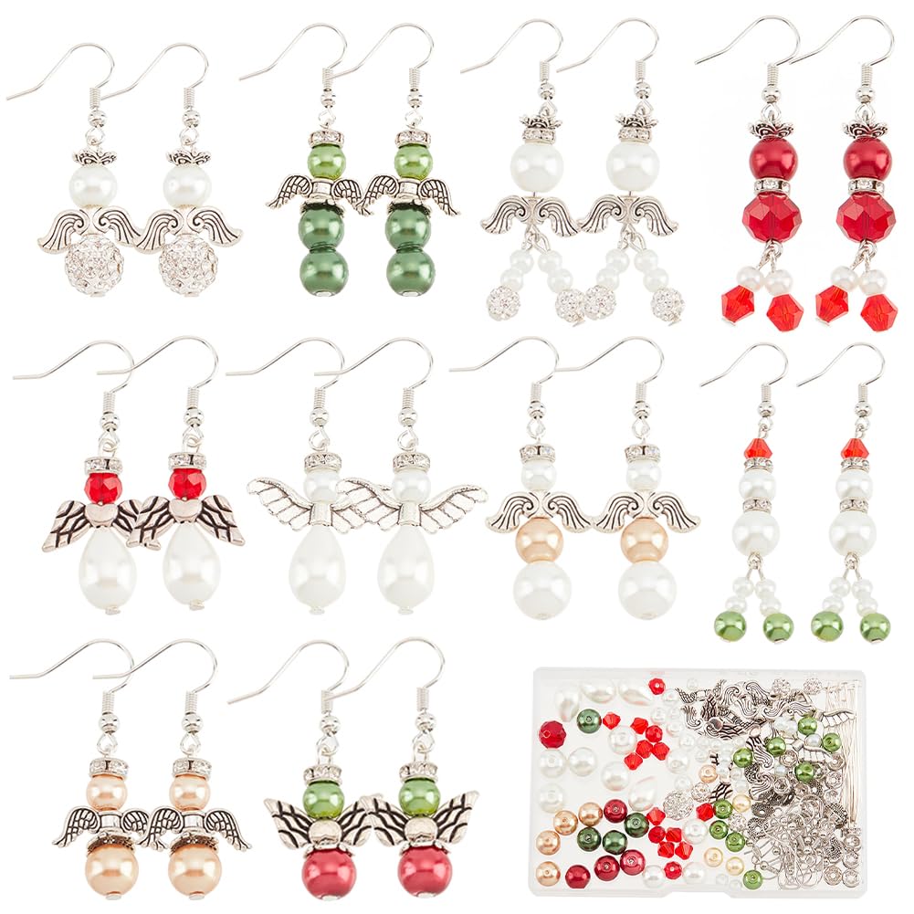 SUNNYCLUE DIY Ohrring-Set Weihnachten – 10 Paar, Mit Engelsflügel-Anhängern, Perlen, Acryl, Für Schmuckherstellung