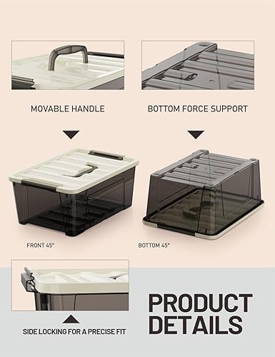 Miniatura 3 de WYT Contenedor pequeño de plástico transparente de 5 cuartos de galón con tapa segura caqui y hebillas de cierre negras, organizador apilable