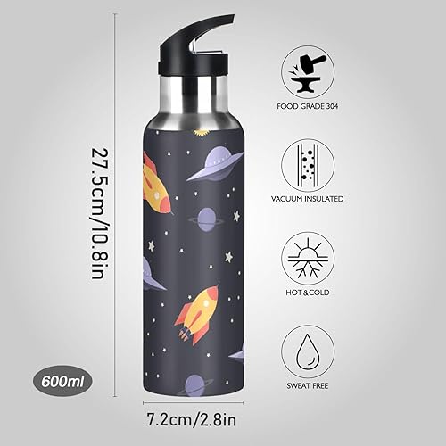 Miniatura 2 de Anyangquji Space & Rocket - Botella de agua deportiva de doble pared aislada al vacío, de acero inoxidable con popote que mantiene el calor y el