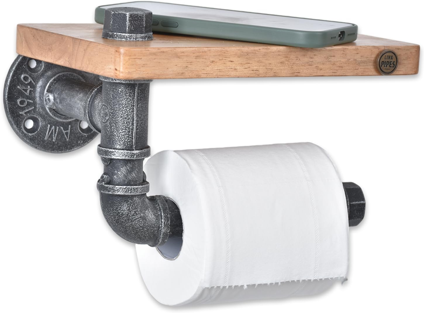 Rustic Toilet Paper Holder with Shelf Industrial Toilet Paper Holder for Bathroom Farmhouse Pipe Decor Wall Mount Iron Toilet Tissue Paper Roll Holder Sliver image 4