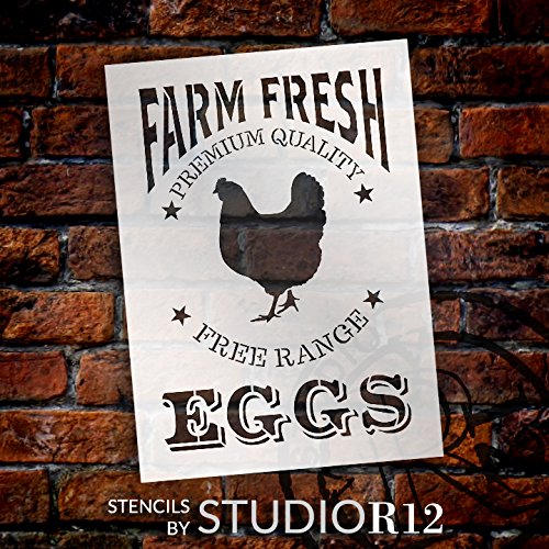Farm Fresh Eggs- Chicken Stencil For Painting Wood Signs By Studior12 | Reusable Mylar Template | Craft Vintage Wood Pallet Boards Galvanized Wall Decor Chalkboard Diy Farmhouse Country |Select Size #TOP1