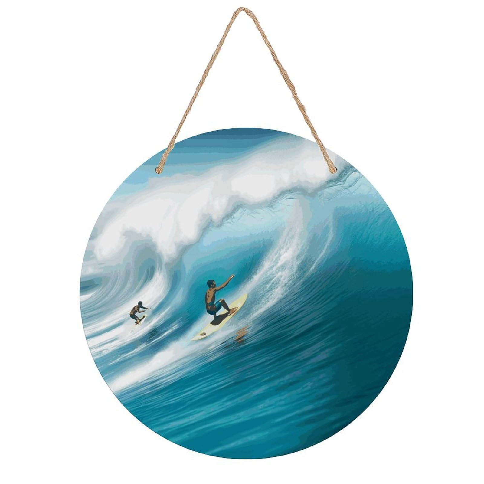 Surfing Wall Art Neutral Abstract Wooden Walls Hanging Picture Sturdy Farmhouse Round Walls Hanging Vintage Framed Wall Prints for Living Room