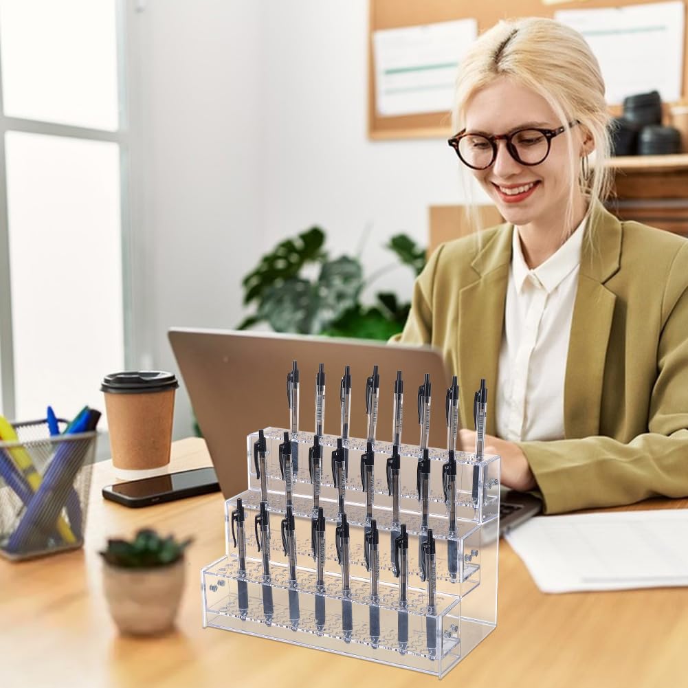 WEBEEDY 144 Slots Stifte Display Ständer 3 Stufen Acryl Stiftehalter Clear Display Rack Für Stifte Makeup Pinsel Craft Shows Schreibwaren Organizer Ständer Für Die Heimdekoration 28x15x19.3cm