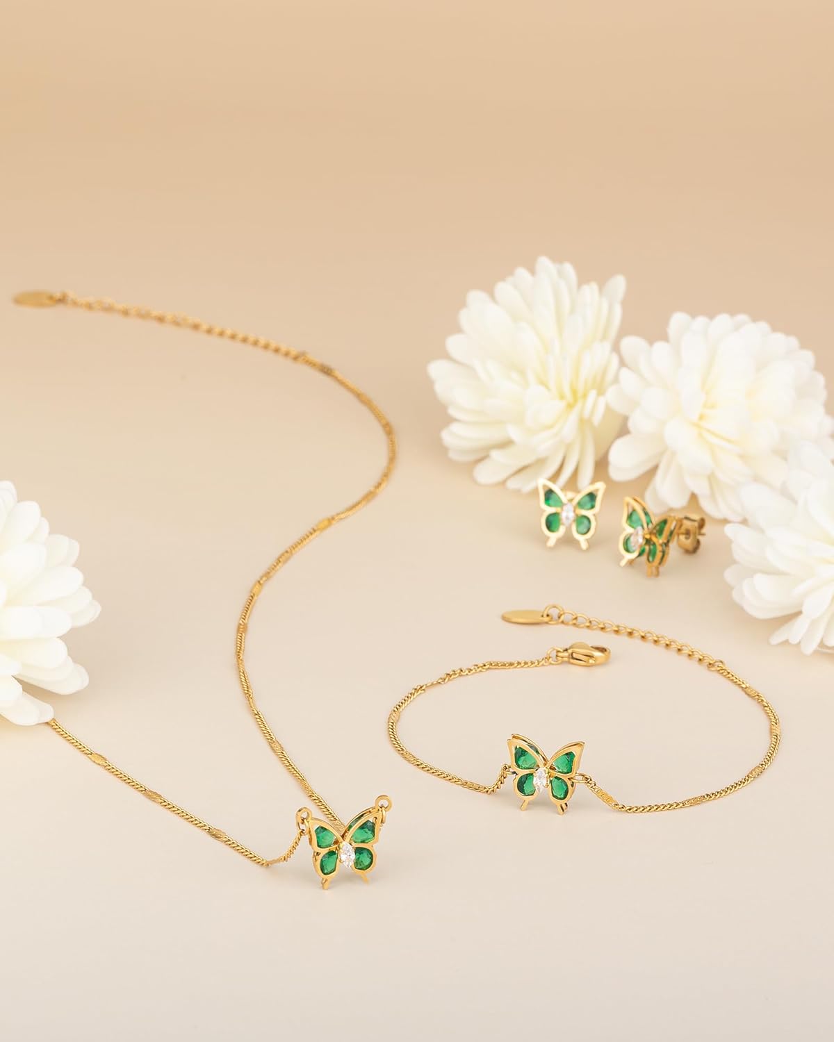 3 Piece Jewelry Sets for Women, 18K Gold Plated Butterfly Necklace Bracelet Earrings Sets, Adjustable Necklace Bracelet Fashion Jewelry forWomen, Valentine's Day Gift - Image 2